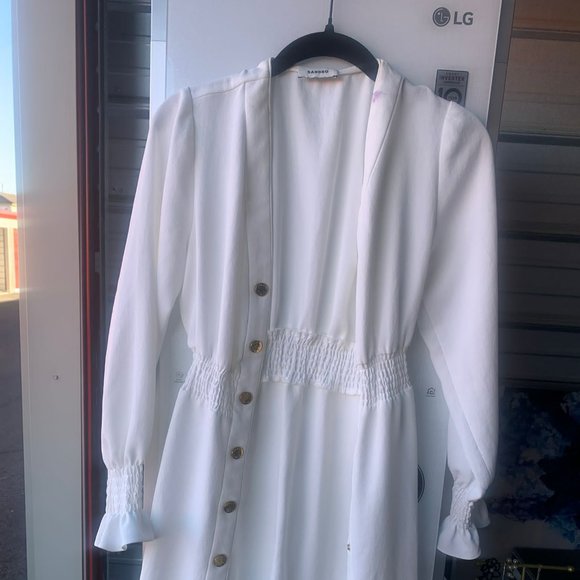 Sandro Lylie Button Front White Dress Cinched Waist - Picture 5 of 5